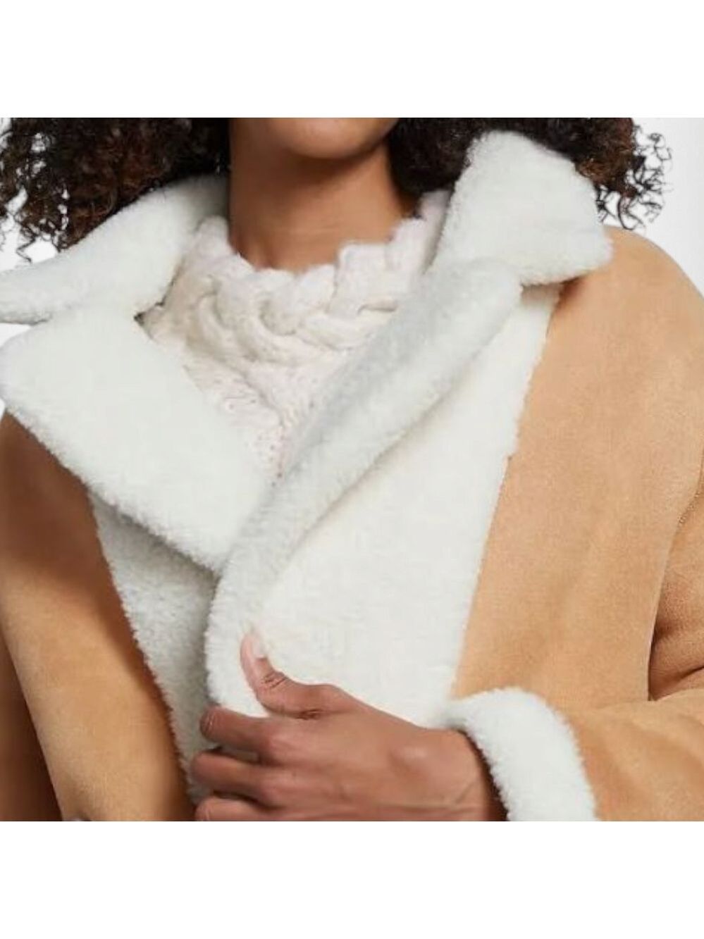 LoveShackFancy Arlington Suede Paneled Faux Shearling Coat - Picture 6 of 10